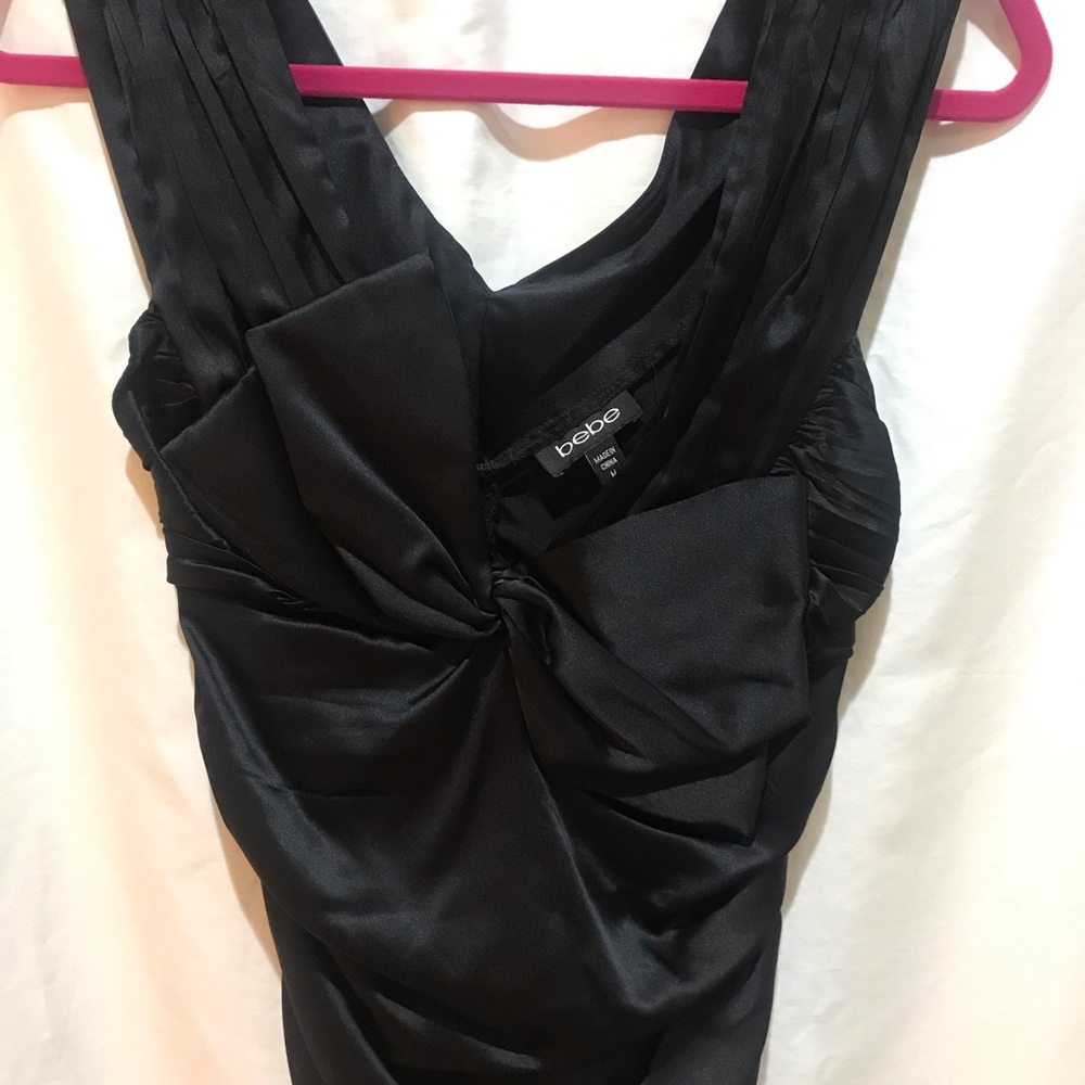 Bebe Bow Silk Black Top Size Medium